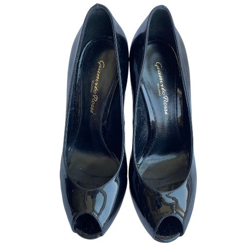 GIANVITO ROSSI Black Patent Leather Peep Toe Pumps, Size 35