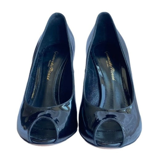 GIANVITO ROSSI Black Patent Leather Peep Toe Pumps, Size 35