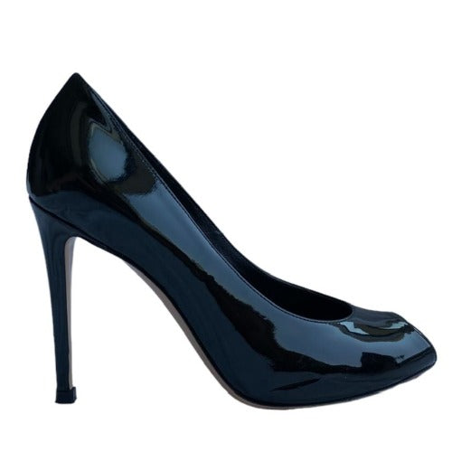 GIANVITO ROSSI Black Patent Leather Peep Toe Pumps, Size 35