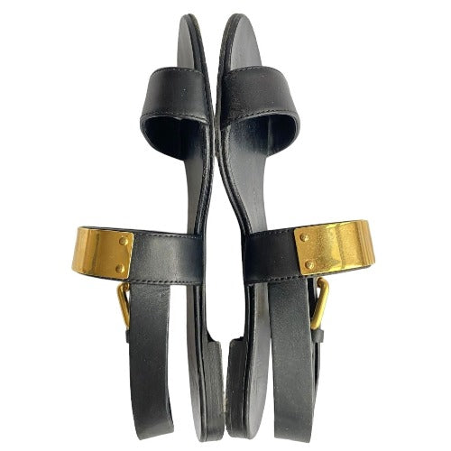 GIUSEPPE ZANOTTI Black Leather Gold Detail Zak Flat Sandals, Size 36