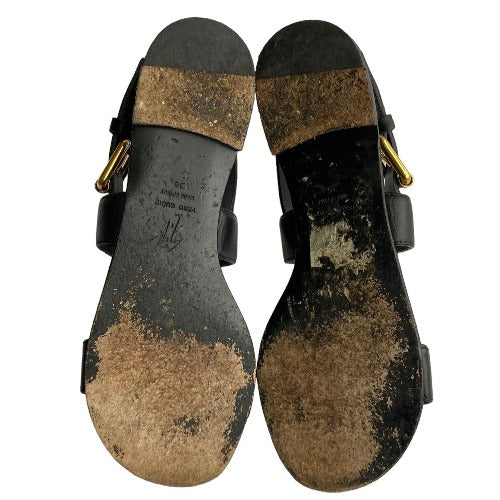 GIUSEPPE ZANOTTI Black Leather Gold Detail Zak Flat Sandals, Size 36