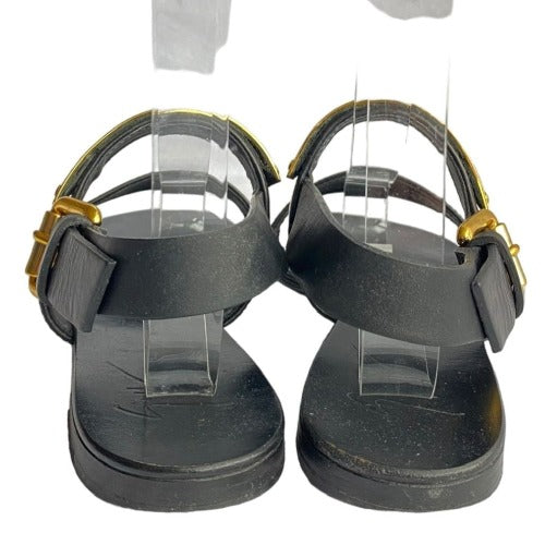 GIUSEPPE ZANOTTI Black Leather Gold Detail Zak Flat Sandals, Size 36