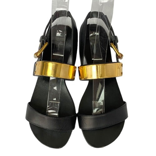 GIUSEPPE ZANOTTI Black Leather Gold Detail Zak Flat Sandals, Size 36