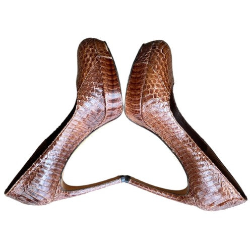 ALEXANDER MCQUEEN Brown Python Leather Round Toe Platform Pumps, Size 36