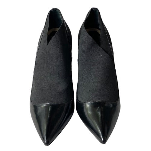 CHRISTIAN DIOR Black Leather Fabric Stretch Pointed Toe Booties, Size 38.5