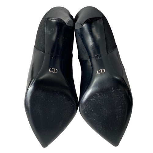 CHRISTIAN DIOR Black Leather Fabric Stretch Pointed Toe Booties, Size 38.5