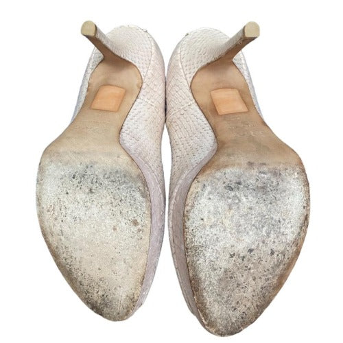 CHRISTIAN DIOR Poudre Python Leather Peep Toe Platform Pumps, Size 38