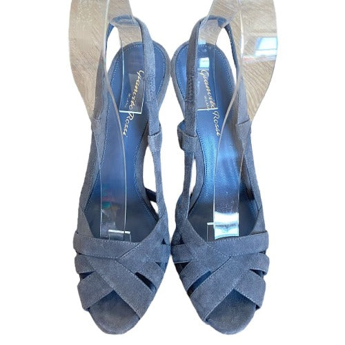 GIANVITO ROSSI Gray Suede Strappy Platform Heeled Sandals, Size 39