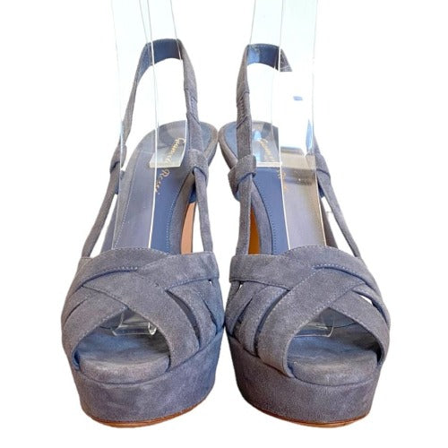 GIANVITO ROSSI Gray Suede Strappy Platform Heeled Sandals, Size 39