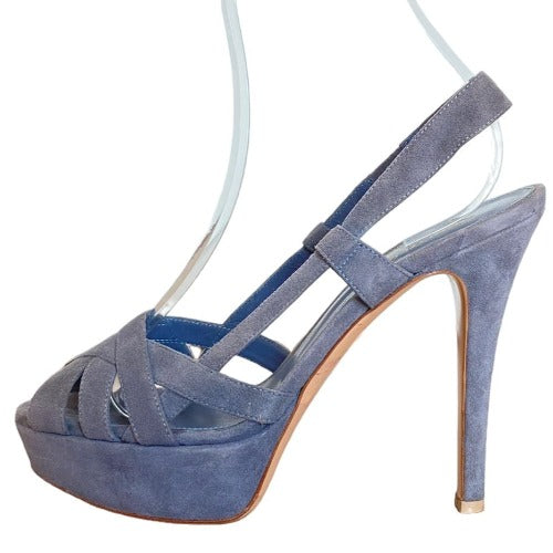GIANVITO ROSSI Gray Suede Strappy Platform Heeled Sandals, Size 39
