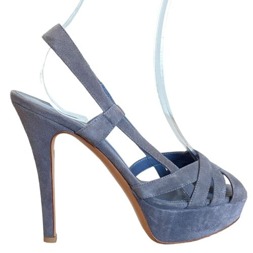 GIANVITO ROSSI Gray Suede Strappy Platform Heeled Sandals, Size 39
