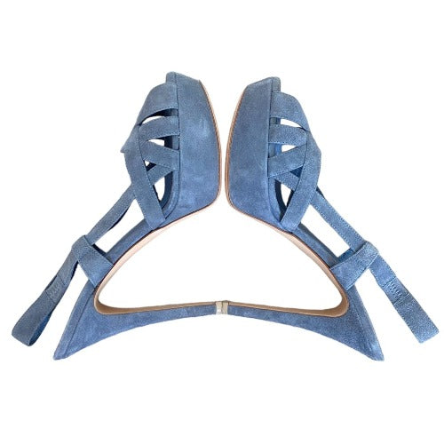 GIANVITO ROSSI Gray Suede Strappy Platform Heeled Sandals, Size 39