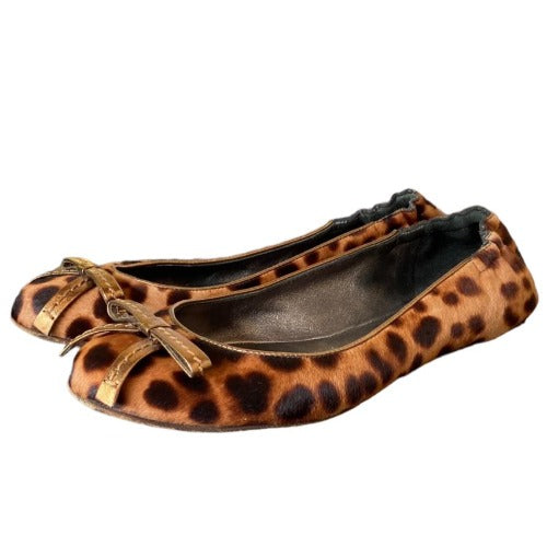 DOLCE & GABBANA Calf Hair Leopard Print Bow Accent Flat Ballet Shoes, Size 36