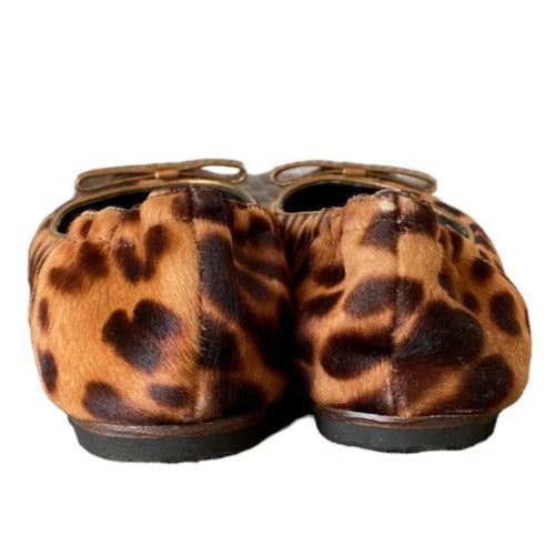 DOLCE & GABBANA Calf Hair Leopard Print Bow Accent Flat Ballet Shoes, Size 36