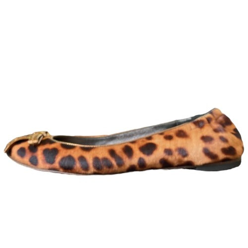 DOLCE & GABBANA Calf Hair Leopard Print Bow Accent Flat Ballet Shoes, Size 36