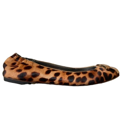 DOLCE & GABBANA Calf Hair Leopard Print Bow Accent Flat Ballet Shoes, Size 36