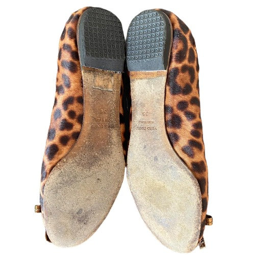 DOLCE & GABBANA Calf Hair Leopard Print Bow Accent Flat Ballet Shoes, Size 36