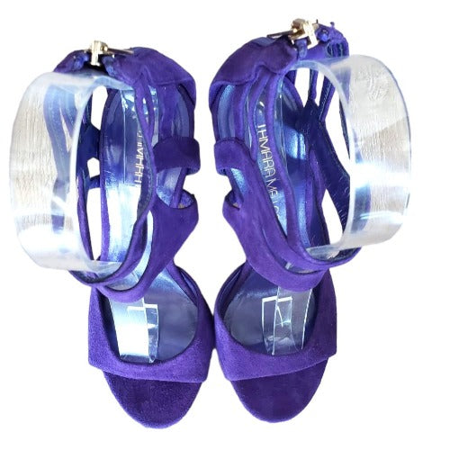 TAMARA MELLON Fatale Purple Suede Strappy Open Toe Caged Sandals, Size 36