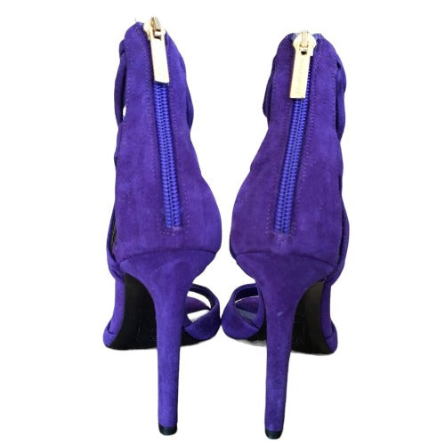 TAMARA MELLON Fatale Purple Suede Strappy Open Toe Caged Sandals, Size 36