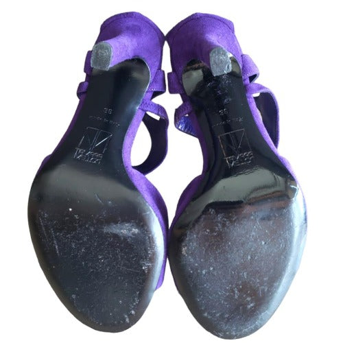 TAMARA MELLON Fatale Purple Suede Strappy Open Toe Caged Sandals, Size 36