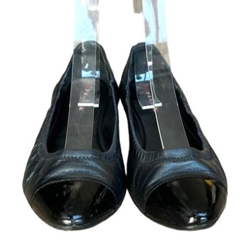 PRADA Sport Black Leather, Patent Leather Cap Toe Ballet Flats, Size 36
