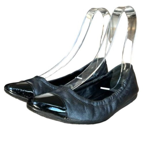 PRADA Sport Black Leather, Patent Leather Cap Toe Ballet Flats, Size 36