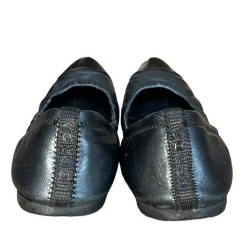 PRADA Sport Black Leather, Patent Leather Cap Toe Ballet Flats, Size 36