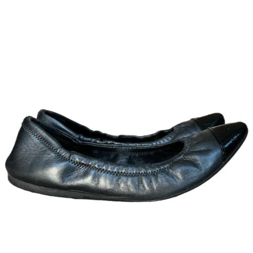 PRADA Sport Black Leather, Patent Leather Cap Toe Ballet Flats, Size 36