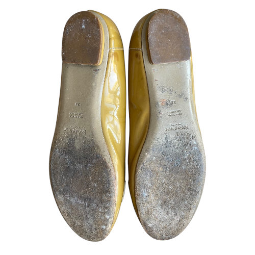YSL YVES SAINT LAURENT Olive Green Patent Leather Flat Loafers, Size 38