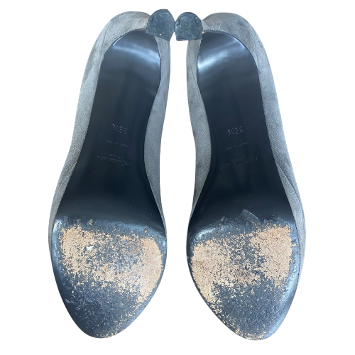 YVES SAINT LAURENT Gray Suede Platform Pumps, Size 38.5