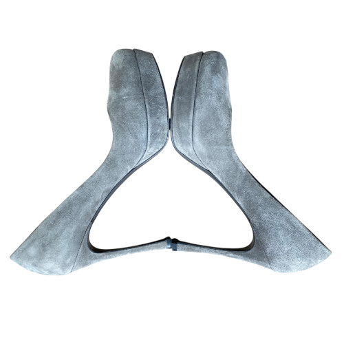 YVES SAINT LAURENT Gray Suede Platform Pumps, Size 38.5