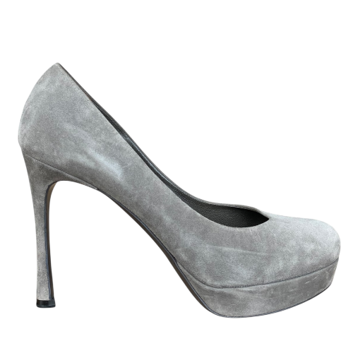 YVES SAINT LAURENT Gray Suede Platform Pumps, Size 38.5