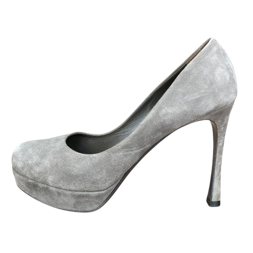 YVES SAINT LAURENT Gray Suede Platform Pumps, Size 38.5