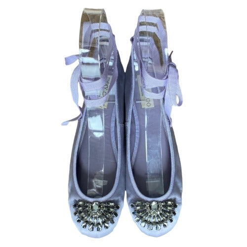 JIMMY CHOO Grace Lavender Satin Ballerina Flats, Size 37.5