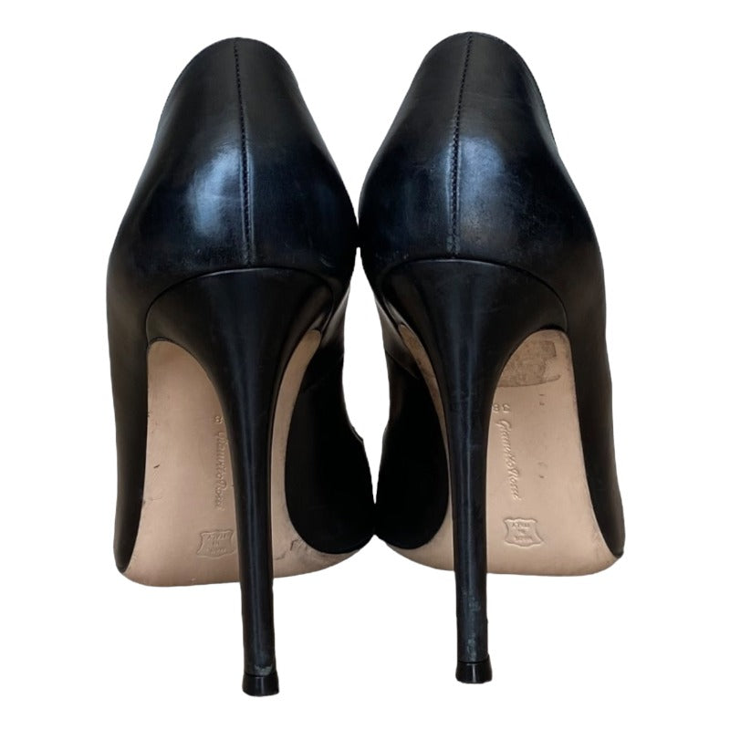 GIANVITO ROSSI Black  Leather Tassel Stiletto Heel Pointed Toe Pumps, Size 38