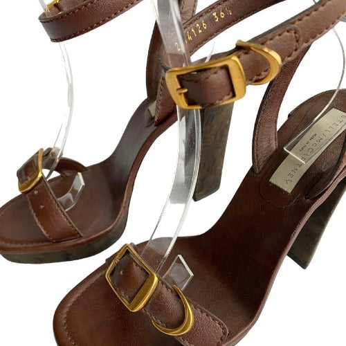 NEW $795 STELLA MCCARTNEY Brown Ankle Wrap Platform Cork Sandals, Size 40.5