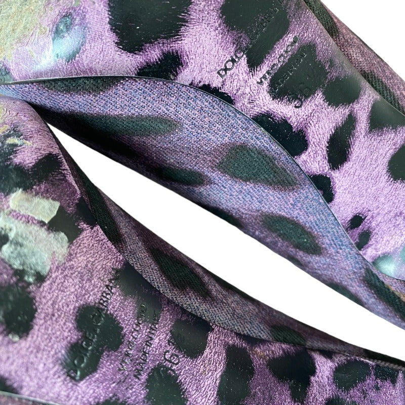 DOLCE & GABBANA Purple/Black Leopard Print Denim Peep Toe Pumps, Size 36.5