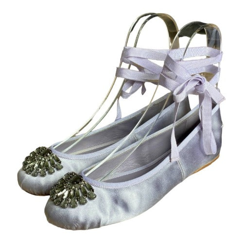 JIMMY CHOO Grace Lavender Satin Ballerina Flats, Size 37.5