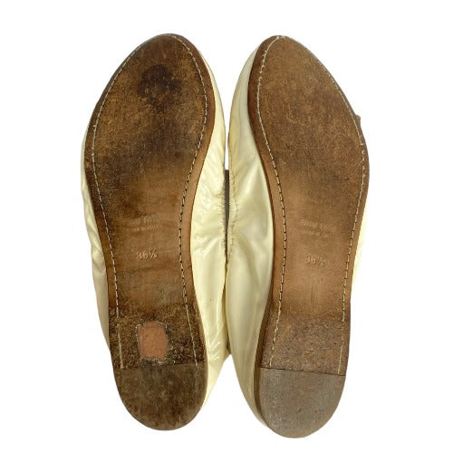 MIU MIU Ivory Patent Leather w Ribbon & Swarovski Crystals Ballerina Flats, 36.5