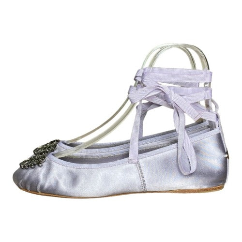 JIMMY CHOO Grace Lavender Satin Ballerina Flats, Size 37.5