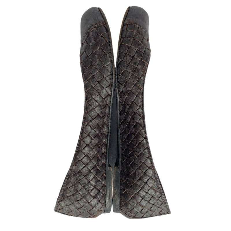 BOTTEGA VENETA  Dark Brown Intrecciato Leather Ballet Flats, Size 37
