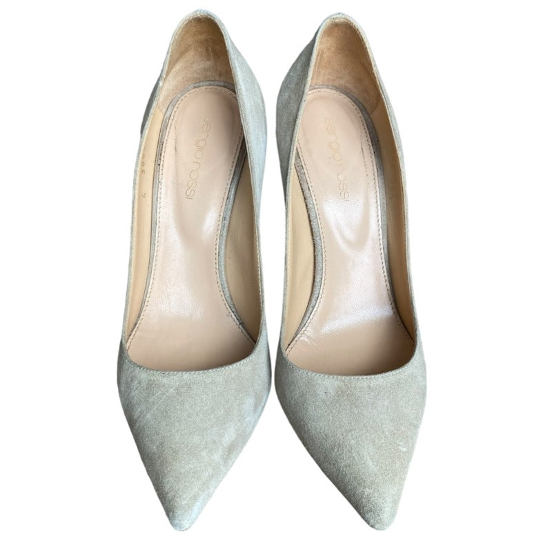 SERGIO ROSSI Beige Ivory Suede Pointed Toe Stiletto Heels Pumps, Size 36.5