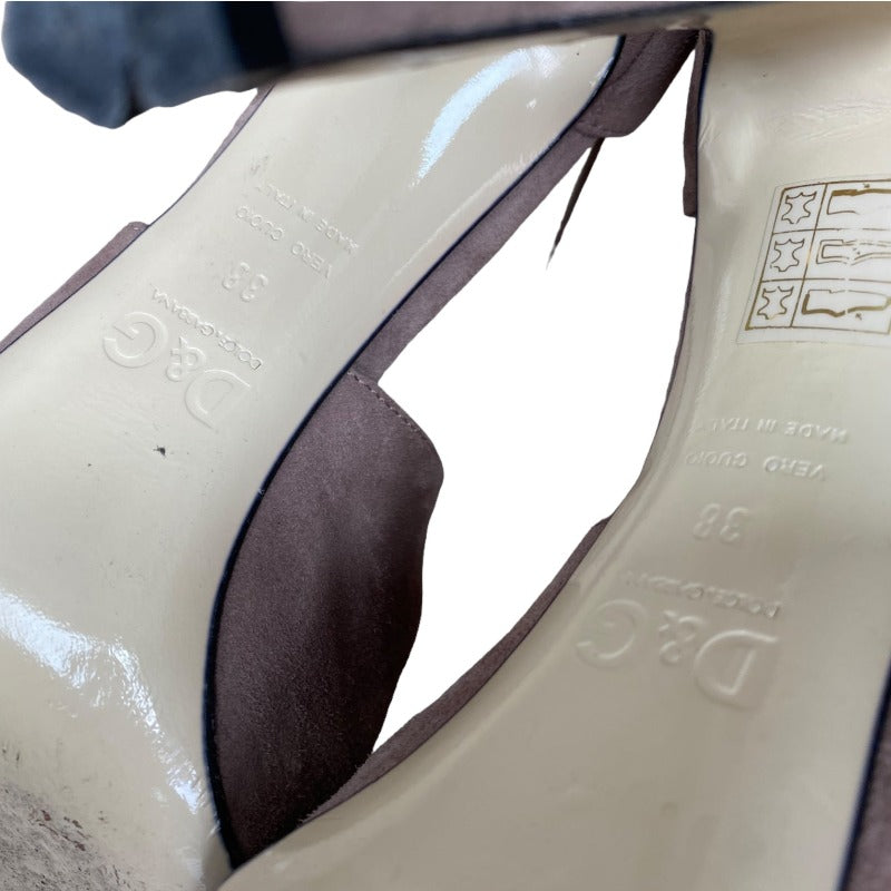 DOLCE & GABBANA Taupe, Brown Suede Strappy Peep Toe Heels Sandals, Size 38