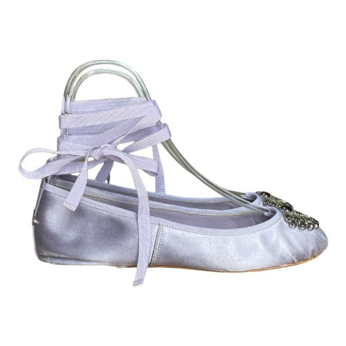 JIMMY CHOO Grace Lavender Satin Ballerina Flats, Size 37.5