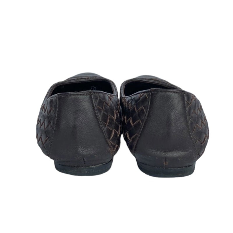 BOTTEGA VENETA  Dark Brown Intrecciato Leather Ballet Flats, Size 37