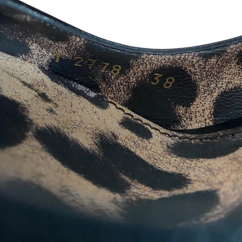 DOLCE & GABBANA Black Leather, Leopard Print Insole Platform Heels Pumps Size 38
