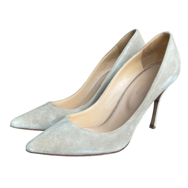 SERGIO ROSSI Beige Ivory Suede Pointed Toe Stiletto Heels Pumps, Size 36.5