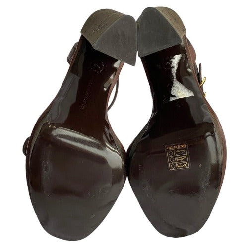 NEW $795 STELLA MCCARTNEY Brown Ankle Wrap Platform Cork Sandals, Size 40.5