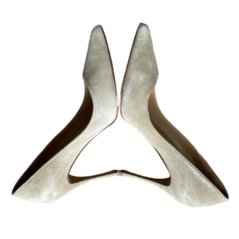 SERGIO ROSSI Beige Ivory Suede Pointed Toe Stiletto Heels Pumps, Size 36.5