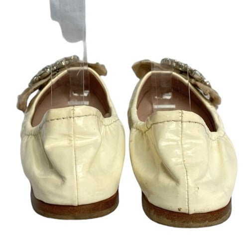 MIU MIU Ivory Patent Leather w Ribbon & Swarovski Crystals Ballerina Flats, 36.5